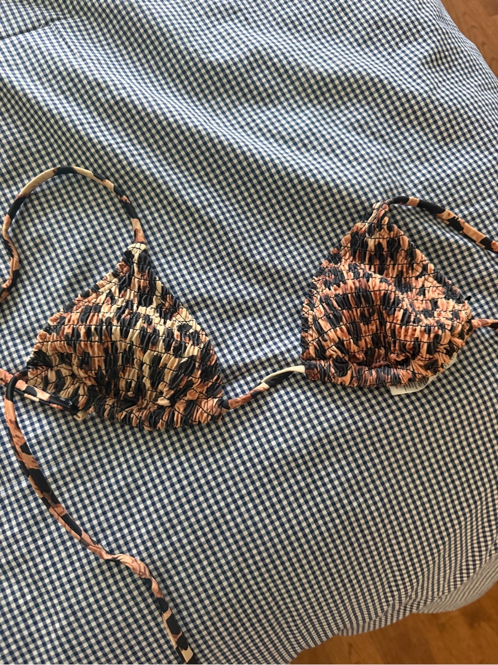 PrettyLittleThing Peach & Black Smocked Bikini Top